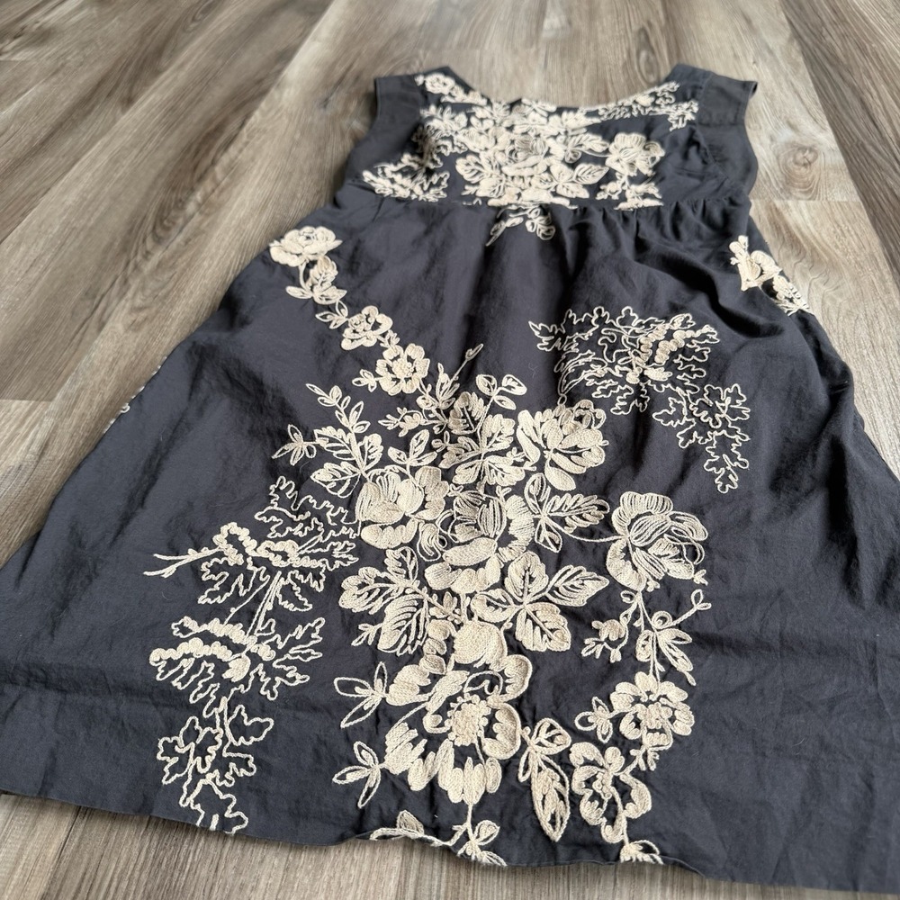 J.Crew Gray Cotton Embroidered Floral Sleeveless Shift Pocket Dress Sz‎ 2 - Picture 3 of 9